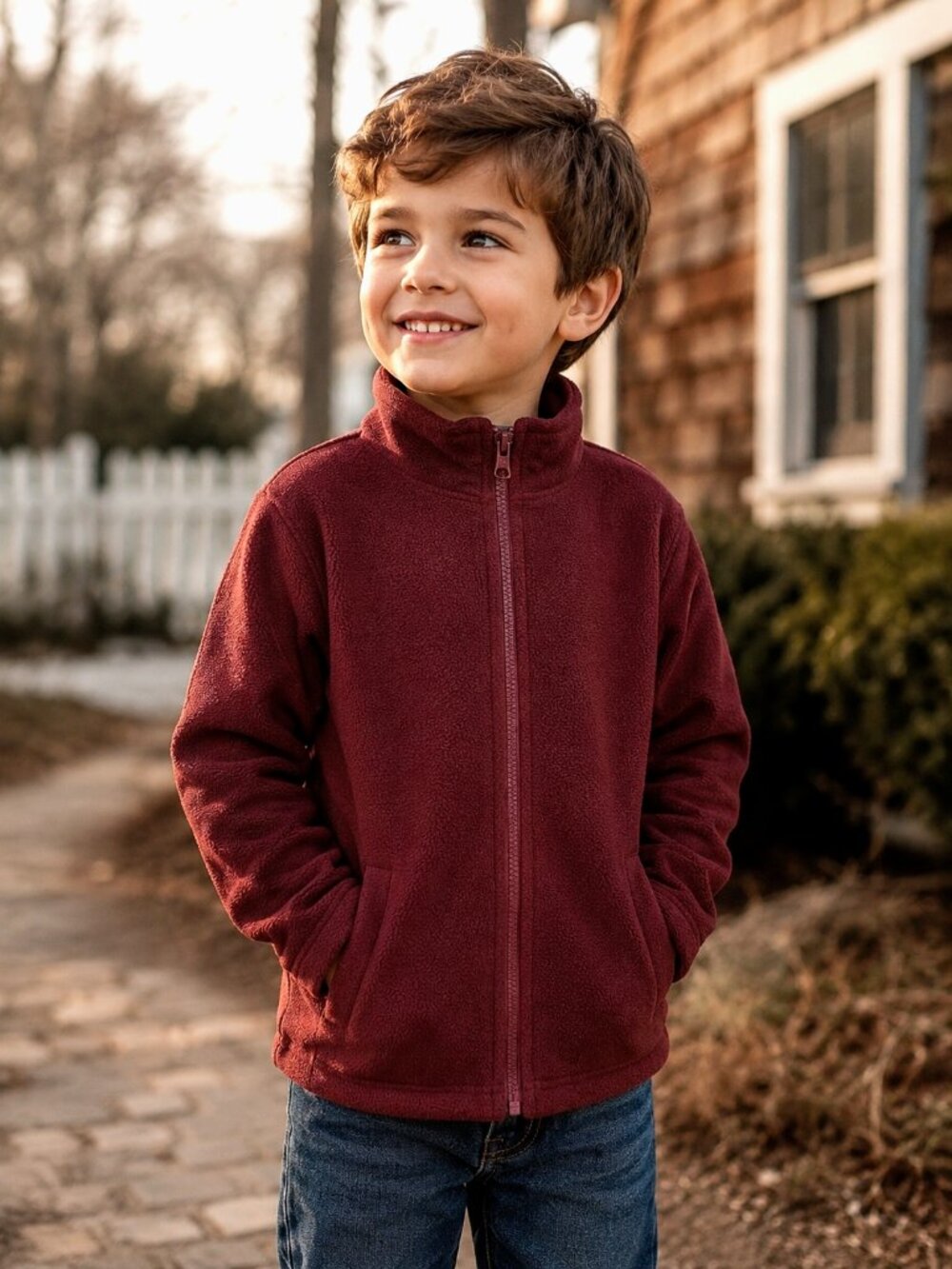 Old Navy Kids Full Zip Fleece Jacket Burgundy Red Boys Size S 6-7